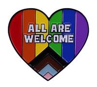 GuDeKe Pride Pin LGBTQ Gay Heart Rainbow Broche en émail avec inscription « All Are Welcome » pour vêtements et sacs, Cuivre, Sans pierre précieuse
