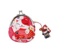GUDEKIKL Porte-Monnaie Japonais Maneki Neko, Pochette Portable avec Fermoir à Fermoir, Porte-Monnaie créatif, Portefeuille Porte-Bonheur Chat avec Joli Pendentif, Blanc/Rouge, Style Japonais