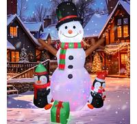 GUDELAK Décoration de Noël gonflable de 1,8 m - Pingouin bonhomme de neige lumineux - Avec lumières LED - Pour jardin, pelouse, jardin, intérieur et extérieur