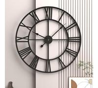 GUDEMAY Horloge Murale Design Moderne Vintage, Grande Horloge Murale Géante XXL 50 cm de Diamètre Silencieuse sans Tic-Tac Métal Pendule Murale Chiffres Romains pour Salon, Cuisine, Chambre - Noir