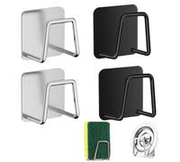 Gudemoore 4 PCS Range Eponge Evier en Acier Inoxydable, Porte Eponge Evier Cuisine, Porte Éponge Cuisine Auto Adhesif, Rangement de la Cuisine et la Salle de Bain, Argenté et Noir