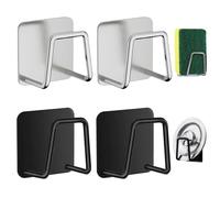 Gudemoore 4 PCS Range Eponge Evier en Acier Inoxydable, Porte Eponge Evier Cuisine, Porte Éponge Cuisine Auto Adhesif, Rangement de la Cuisine et la Salle de Bain, Argenté et Noir