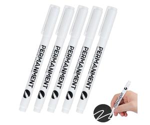 Gudemoore 5 Pièces Marqueur Blanc Permanent, Stylo Blanc ImperméAble et SéChage Rapide, pour Bois, Pierre, Plastique, Cuir, Verre, Métal, Toile, Céramique