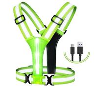 Gudemoore Gilet Reflechissant Running, Gilet de Sécurité Réfléchissant Rechargeable USB, 3 Modes Gilet Reflechissant Velo Élastique et Réglable, pour Vélo, Moto, Randonnée(Vert)