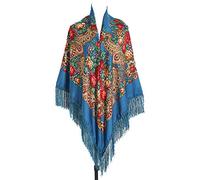 Gudessly 157,5 x 157,9 cm surdimensionné pour femme - Écharpe rétro traditionnelle avec franges et franges - Poncho imprimé floral, bleu lac, 62 * 62inch