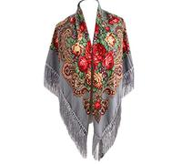 Gudessly Écharpe traditionnelle pour femme avec franges, châle rétro à motif floral, poncho, gris, taille unique