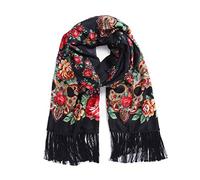 Gudessly Foulard traditionnel imprimé exotique pour femme chaud doux et long rectangulaire tendance, noir, taille unique