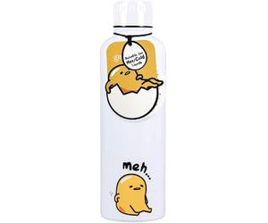 Gudetama Paladone Bouteille d'eau réutilisable en métal sous licence officielle Motif œuf paresseux Argenté/jaune