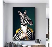 GUDOJK Tableau décoratif sur Toile Animaux habillés comme des Humains Art peintures Impression sur Toile Art Affiches et Impressions Art drôle de M. Zebra Mur Photos décor à la maison-60x80cm