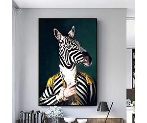 GUDOJK Tableau décoratif sur Toile Animaux habillés comme des Humains Art peintures Impression sur Toile Art Affiches et Impressions Art drôle de M. Zebra Mur Photos décor à la maison-60x80cm