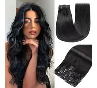 GUDOZO Clip in Extensions Human Hair 7pcs 30cm 80g Jet Black Invisible Human Hair Extensions Clip In Extensions Clip In Skin Weft Hair Extensions Human Hair (12Inch,1#)