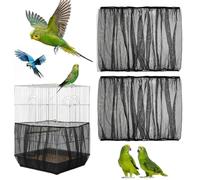 guduling Lot de 2 housses de cage à oiseaux, réglables, bac de récupération des graines pour oiseaux ronds et grands, filet en nylon noir pour perroquets, perruches, calopsittes et plus encore