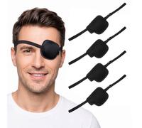 Guduling Lot de 4 patchs noirs pour homme, 9 cm, noir | Cache-œil réglable droit, patch oculaire adulte pour phase de récupération post-opératoire, strabisme, correction visuelle