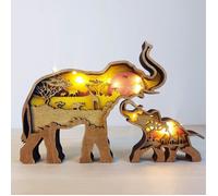 GUE Statue d'éléphant en bois de buis de haute qualité pour la décoration de bureau table à manger (avec lampe) GU345