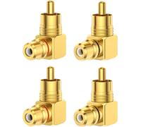 GUEB-Lot De 4 Adaptateur 90 Degrés,Fiche Rca Angle Droit Mâle Vers Femelle Plaqué Or,Connecteur Rca Coudé,Adaptateurs Audio Stéréo Pour Connexion Vidéo Et Audio (2 Rouges + 2 Noirs)