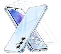 gueche Coque 4 en 1 pour Samsung Galaxy A55 avec 3 films de protection d'écran, coque transparente antichoc avec protecteur d'objectif d'appareil photo intégré, coque en silicone TPU souple