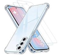 gueche Coque de protection pour Samsung Galaxy S24 Fe avec coins de protection anti-chocs, 1 coque de protection avec 3 pièces de protection en verre blindé, transparente, fine et transparente, film
