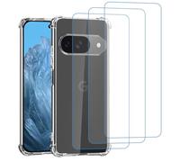 gueche Coque pour Google Pixel 9, [4 en 1] 1 Coque [Anti-Jaune] avec 3 Protection écran, Coque Antichoc Couverture à 360 Degrés, Phone Case, Cover Transparent
