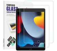 gueche [Lot de 2 protections d'écran pour iPad 9 (2021)/iPad 8 (2020)/iPad 7 (2019 L) [10,2", 9e/8e/7e génération] Film en verre trempé 99,99 % de clarté HD compatible avec les coques, résistant aux