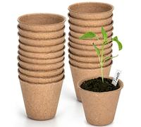 gueche Pots Biodégradables, Lot de 60 Pots de semis en Fibre biodégradable de 8 cm avec 60 étiquettes de Plantes, Godets Semis Plantes Biodégradables, Fleurs, Pots de semences pour Jardin