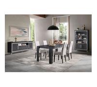 GUEDA - Ensemble Séjour Complet Effet Marbre Anthracite Table 160cm + Buffet et Vitrine avec Leds