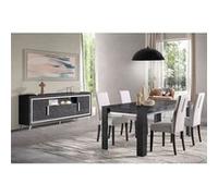 GUEDA - Ensemble Séjour Effet Marbre Anthracite Table 190cm + Buffet avec Leds - Altobuy Gris