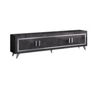 GUEDA - Meuble TV 4 Portes Effet Marbre Anthracite Finition Argent