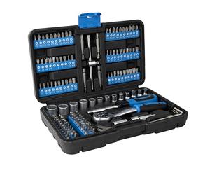 Güde 39001 GSB 130 Coffret de 130 outils en acier au chrome vanadium dans une boîte de rangement pratique Bleu/noir