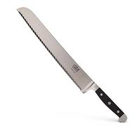 GÜDE Solingen - Couteau à pain pour gauchers forgé, 32 cm, POM black, ALPHA - double mitre, fabriqué à la main en Allemagne