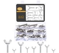 Gueenky 100 Pièces Ecrou Papillon en Acier Inoxydable, M3 M4 M5 M6 M8 M10 M12 Vis Papillon Ecrou à Oreille, 8 Tailles Métrique Ecrou Oreille Boulon Papillon Ecrou à Ailettes