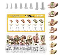 Gueenky 115 Pièces Agrafe Carrosserie,M4 M5 M6 M8 Écrous Fixation Clips Type U, Vis et Agrafe Clips de Fixation Voiture Agrafes Vis Tole Agrafe Voiture Carrosserie pour Auto Moto