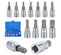 Gueenky 13 Pièces Douille Torx Male T8 - T70, 1/4" 3/8" 1/2" Coffret Embout Torx Douille Etoile a Embout 6 Pans, 37 mm/48 mm/55 mm Long