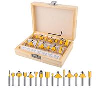 Gueenky 15 Pièces Coffret Fraise Défonceuse, Fraise Defonceuse 6,35 mm en Carbure de Tungstène, Coffret de Fraises pour Défonceuse Tige de 1/4", Kit Fraise Defonceuse pour Travail du Bois