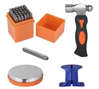 Gueenky 37 Pièces Lettres et Chiffres à Frapper, 3mm Poinçon Lettre Metal avec Mini Bloc Établi et Marteau, A-Z 0-9 et Symboles Lettre a Frapper Metal pour Métal Plastique Bois Cuir