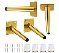 Gueenky 4 Pièces Pieds de Meubles 15 cm Doré, Pieds de Table Basse en Metal Vintage Pieds de Table Oblique Pieds pour Meuble Armoire Canapé Capacité de Charge 300KG