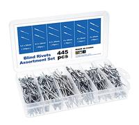 Gueenky 445 Pièces Rivet Aluminium, 3,2/4 mm Rivet Pop, 6 Tailles Assortiment Rivets Aveugle pour Métal Bois Plastique, avec Boîte de Rangement