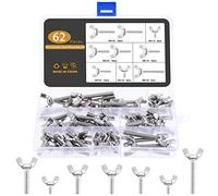 Gueenky 62 Pièces Ecrou Papillon en Acier Inoxydable, M4 M5 M6 Vis Papillon Ecrou à Oreille, 7 Tailles Métrique Ecrou Oreille Boulon Papillon Ecrou à Ailettes
