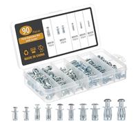 Gueenky 90 Pièces Chevilles Expansion en Metal, M4 M5 M6 M8 Molly Kit Vis et Cheville Placo Molly Chevilles Métalliques Cheville de Fixation pour Plaque Fer Plaque Plastique Plaque Aluminium