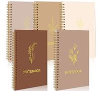 Gueevin Lot de 5 cahiers à spirales esthétiques A5 à larges lignes, 160 pages/80 feuilles, joli carnet pour le travail, les étudiants, l'école, le bureau (brun clair, classique)