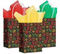 Gueevin Lot de 50 sacs cadeaux noirs en papier avec poignées pour le mois de l'histoire - Sacs en papier noir sur le thème du jour de la liberté - Sacs Happy Juneteenth pour Kwanzaa BHM - Fournitures