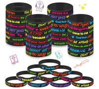 Gueevin Lot de 60 bracelets avec verset de la Bible pour enfants - Bracelets chrétiens - Bracelets religieux de motivation pour enfants - Cadeaux scolaires - Prix en classe (couleur foncée)