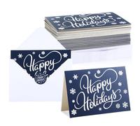 Gueevin Lot de 80 cartes de vœux de Noël avec enveloppes et autocollants en vrac 8,9 x 12,7 cm avec message imprimé pour Noël, anniversaire, Thanksgiving (bleu marine)