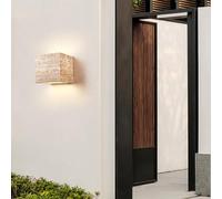 GUEIFD Applique Murale en Pierre Naturelle, Style Japonais Wabi-sabi, 3 Couleurs, Intensité Variable, Lampe Murale D'extérieur étanche en Travertin Jaune pour Balcon/Jardin, 12x12x12cm(5x5x5inch)