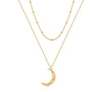GUEMER Collier ras du cou avec pendentif en forme de croissant de lune et étoile en zircone cubique plaqué or 14 carats pour femme, 1, Pas de gemme