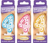Günthart Bougie de cire n°4 Bougie d'anniversaire 1 pièce Couleurs assorties
