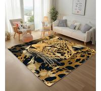 GuéPard d'animaux de La Jungle Tapis Salon 160x230cm Moderne LéOpard Animaux Jaune Rug Lavable Antidérapant Poils Ras Moelleux Tapis D'entrée Intérieur, Moquette Chambre, Descente de Lit
