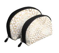 Guépard léopard Blanc doré élégant, Trousse de Maquillage Coquille Femme Petit Porte-Monnaie Trousse de Toilette Trousse à cosmétiques 2 pièces