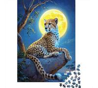 Guépard sous la Lune_1 Puzzle Nuit au Clair de Lune 1000 Pezzi Cartone Riciclato per Amanti Puzzle, Difficile Ma Soddisfacente, Regalo Natale Decorazione Murale Immagini Vibranti 38x26cm/1000pcs