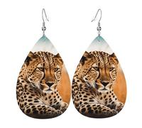 Guépard Waiting for an Opportunity - Boucles d'oreilles pendantes en cuir pour femme - Légères et uniques - Avec pendentif tendance - Cadeau de Saint-Valentin ou d'anniversaire