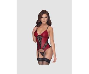 Guêpière Effet Cuir, Dentelle Rouge & Noire